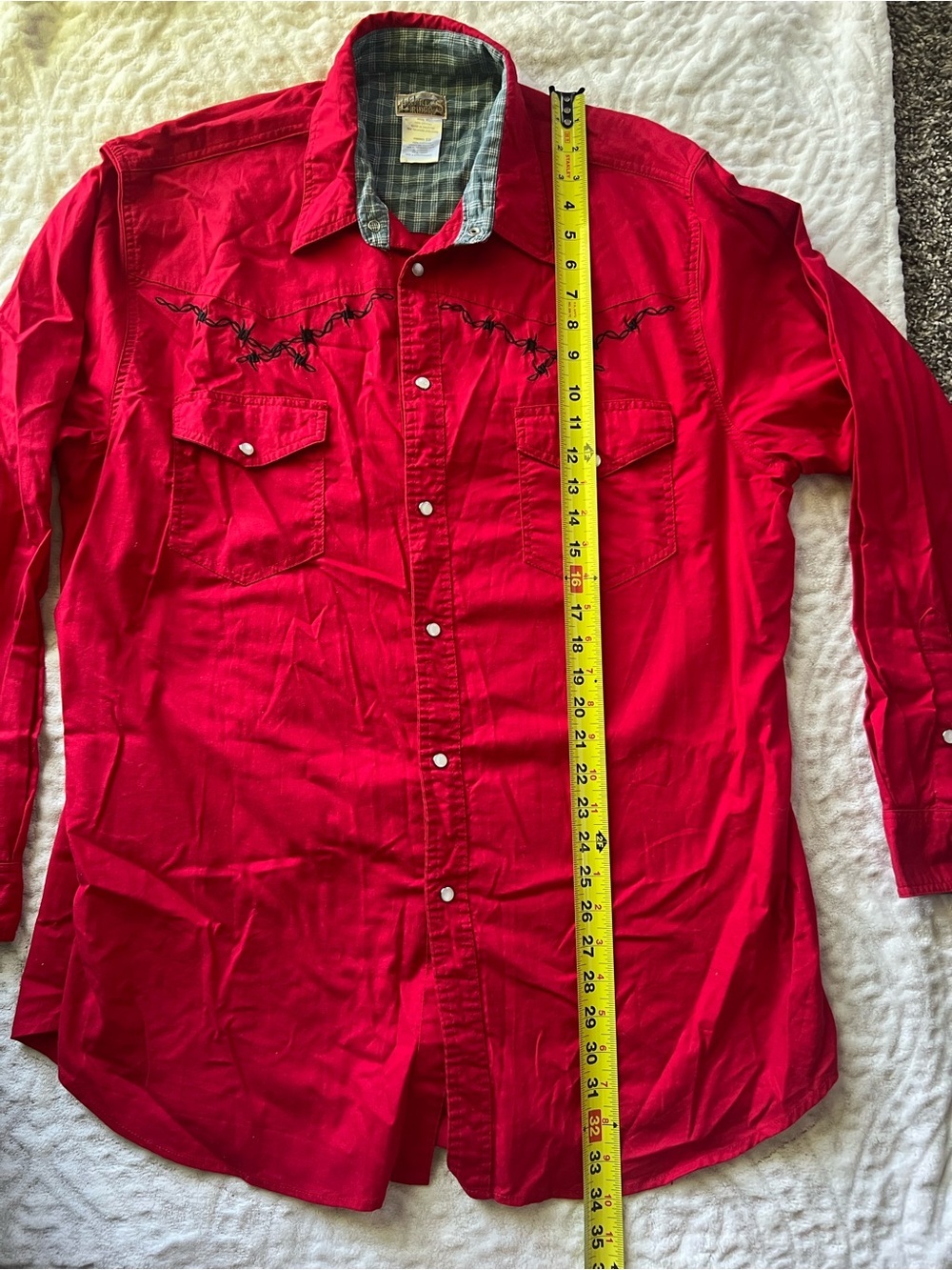 Men’s Red Western Button-Up Shirt with Black Barbed Wire Embroidery | Size XL - Picture 7 of 10